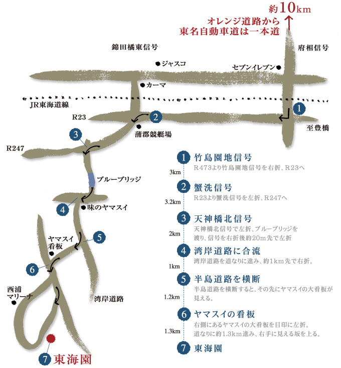 東海園から東名自動車道「音羽蒲郡インター」への近道